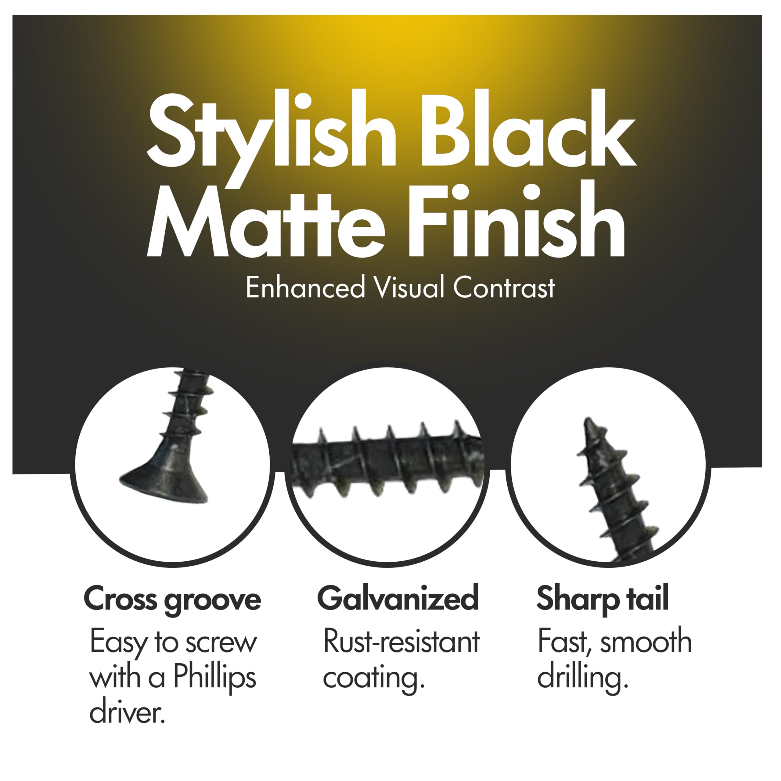 Black Multi Purpose Wood Screws - Self Tapping - Pozi Countersunk