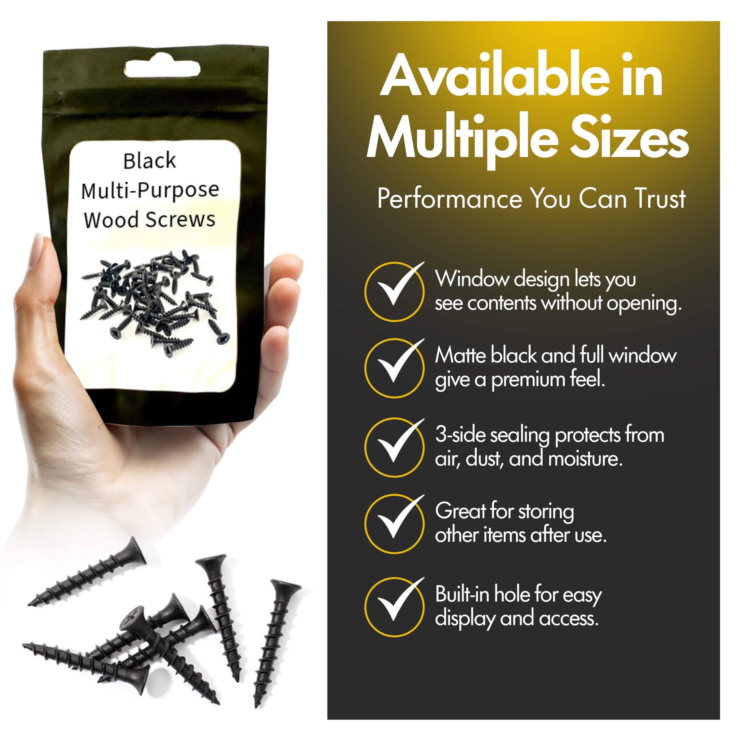 Black Multi Purpose Wood Screws - Self Tapping - Pozi Countersunk