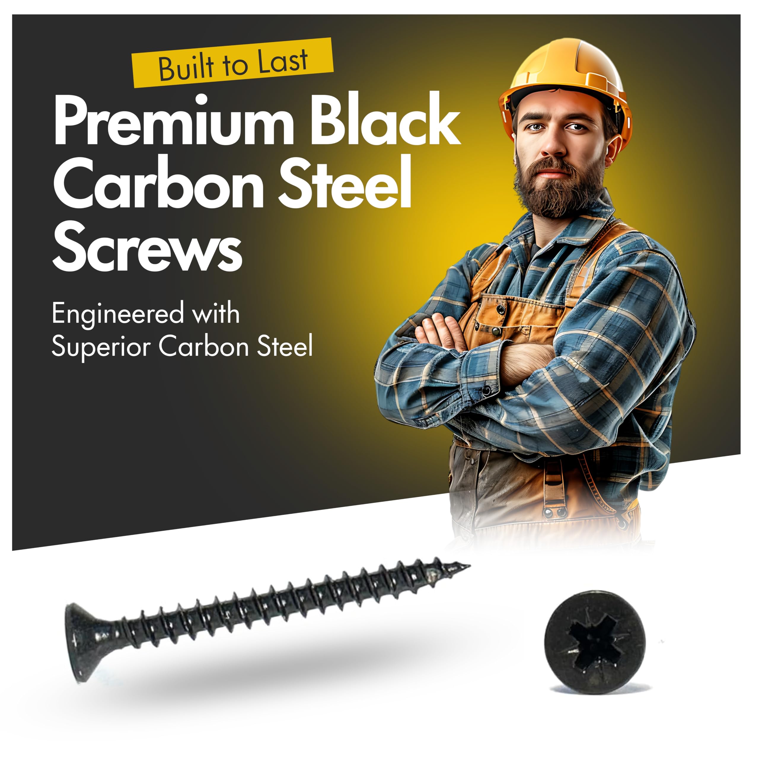 Black Multi Purpose Wood Screws - Self Tapping - Pozi Countersunk