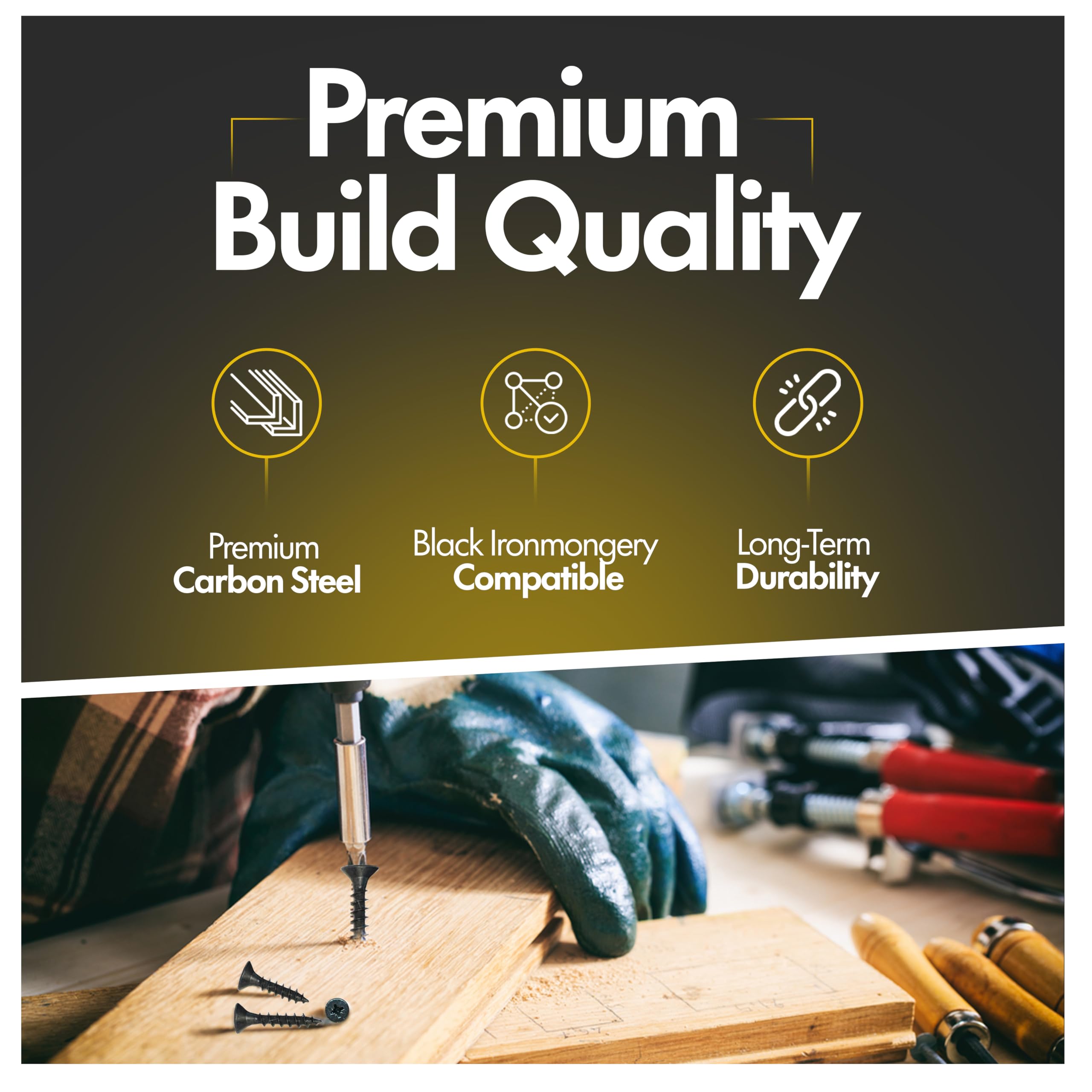 Black Multi Purpose Wood Screws - Self Tapping - Pozi Countersunk