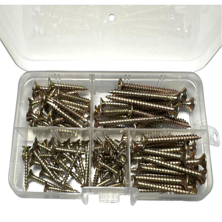 100pcs Yellow Zinc Screw Assortment Set | Mixed Size Screws for DIY, Furniture & Home Projects