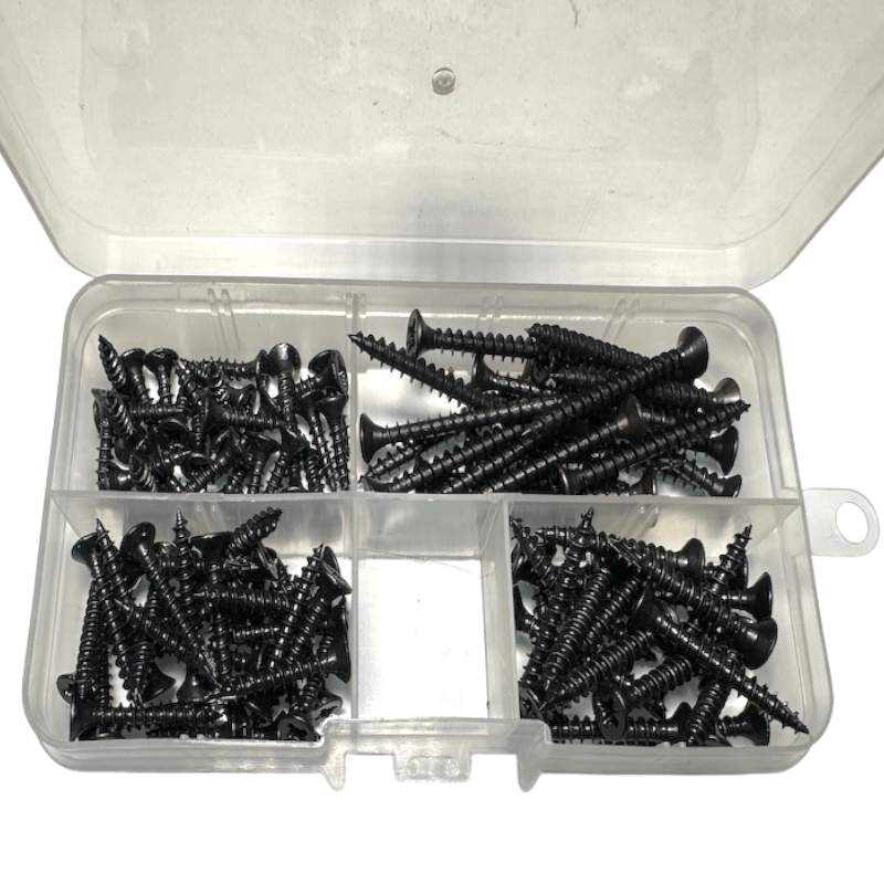 100pcs Black Multi-Purpose Wood Screw Assortment Set | Mixed Sizes for DIY, Wood & Home Projects
