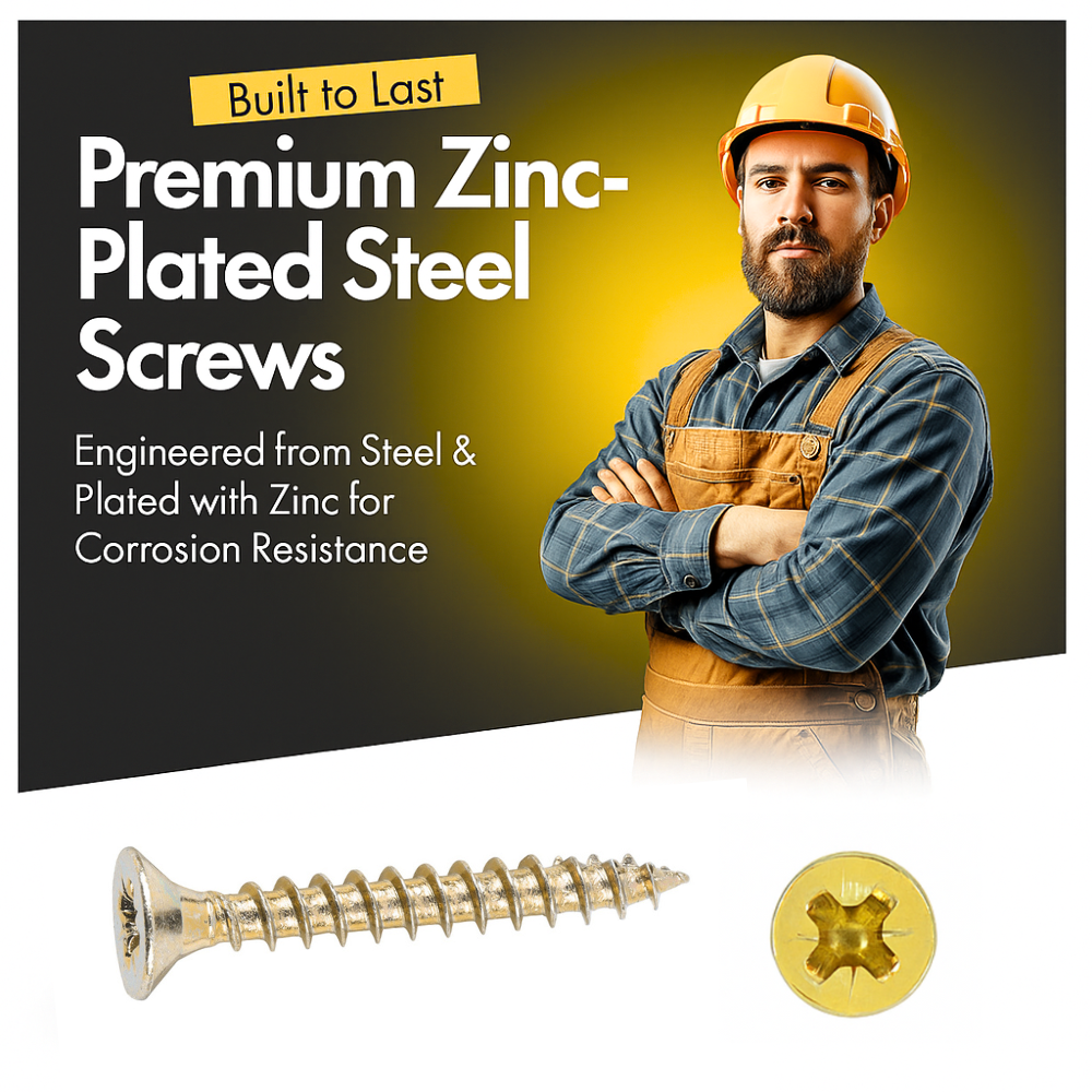 100pcs Yellow Zinc Screw Assortment Set | Mixed Size Screws for DIY, Furniture & Home Projects