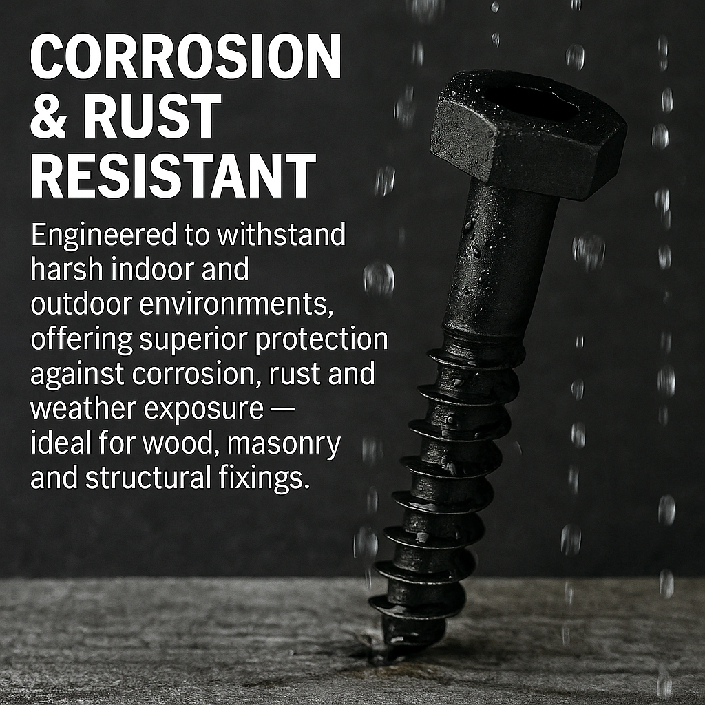 Black Stainless Steel - Hex Head Coach Screw Bolts - 10 Pack